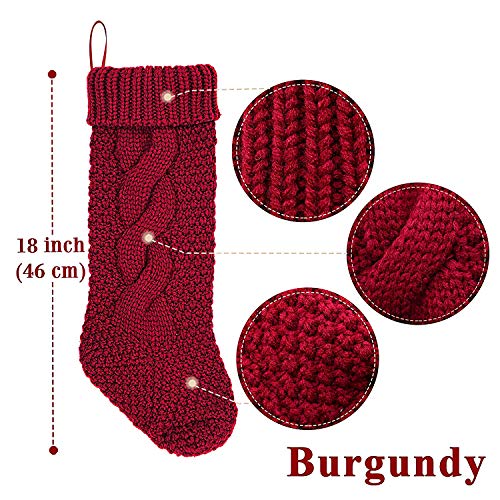 LimBridge Christmas Stockings, 3 Pack 18 inches Large Size Cable Knit Knitted Xmas Rustic Personalized Stocking Decorations for Family Holiday Season Decor, Burgundy