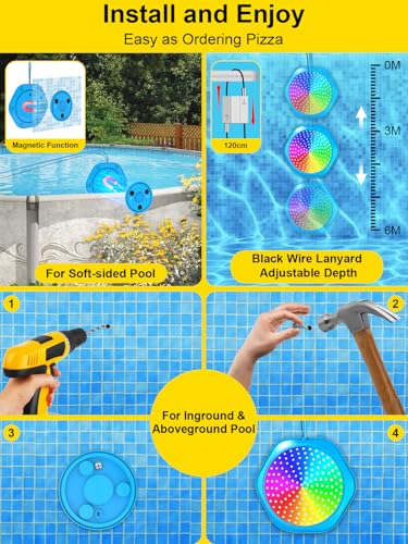 NATPOW 18W Poolbeleuchtung mit Magnet, LED Poolbeleuchtung Bunt APP Fernbedienung Kontrolle, 6V Poollicht mit 10m Kabel, IP68 Wasserdicht Pool Lichter für Stahlwandpools Framepools