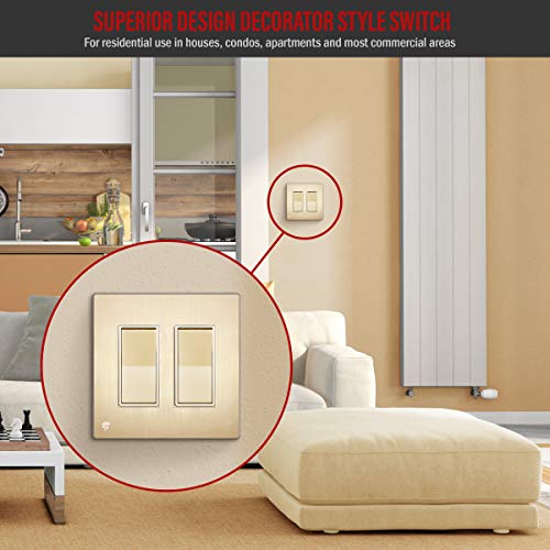 Enerlites Elite Series Decorator Rocker Light Switch, 15A 120V/277V, Gloss Finish, Single Pole, 3 Wire, Grounding Screw, Residential Grade, Ul Listed, 91150-Gd, Gold Color #TOP4