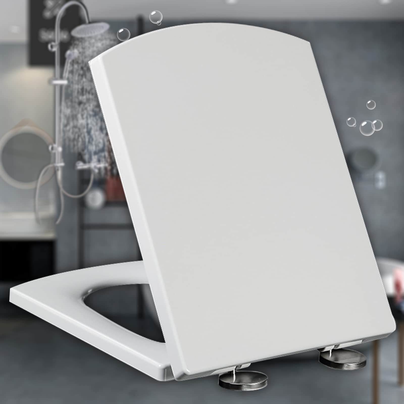 Siège de toilette à fermeture douce et carrée en blanc