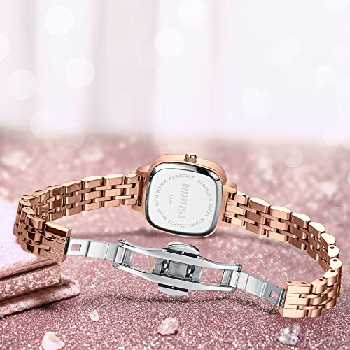 NIBOSI-Women-Watches-Analog-Rose-Gold-Square-Dial-Womens-Watch-for-GirlsMissLadies-Diamond-Studded-with-Stylish-Watches-Waterproof