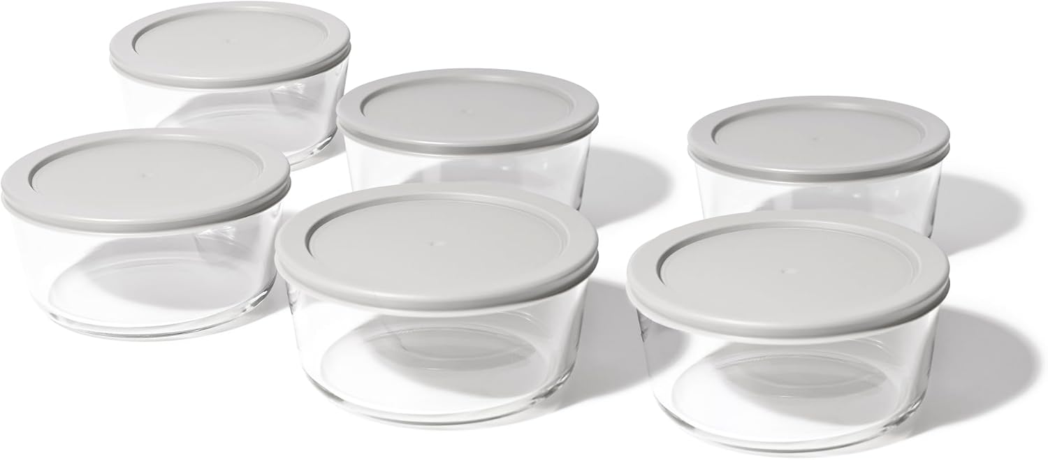 DURA LIVING 12-Piece Glass Food Storage Containers Set (6 Containers + 6 BPA-Free Lids) | 2-Cup, Leakproof | Microwave, Freezer, Oven & Dishwasher Safe | Ideal for Meal Prep & Pantry Organization