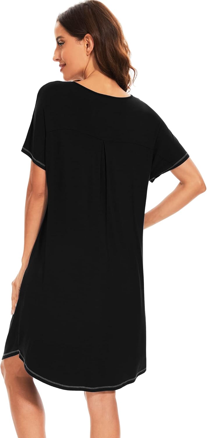 WiWi Womens Bamboo Viscose Nightgowns Soft Short Sleeve Sleep Shirt Lightweight Cool Nightshirt Pajama Dress S-XXL - Image 2