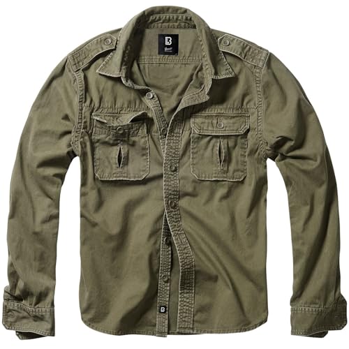 Individual WEAR Men's Rugged Cotton Breathable Casual Button Down Long Sleeve Shirt with Raw Edges & Shoulder Boards
