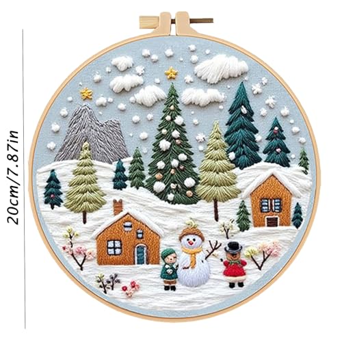 Image of LB Christmas Embroidery Kit for Beginners Adults, 3 Sets Hand Embroidery Starter Kit with Mountain Pattern and Instructions Stamped Cross Stitch Kits Include Embroidery Hoop Needles Threads Scissors