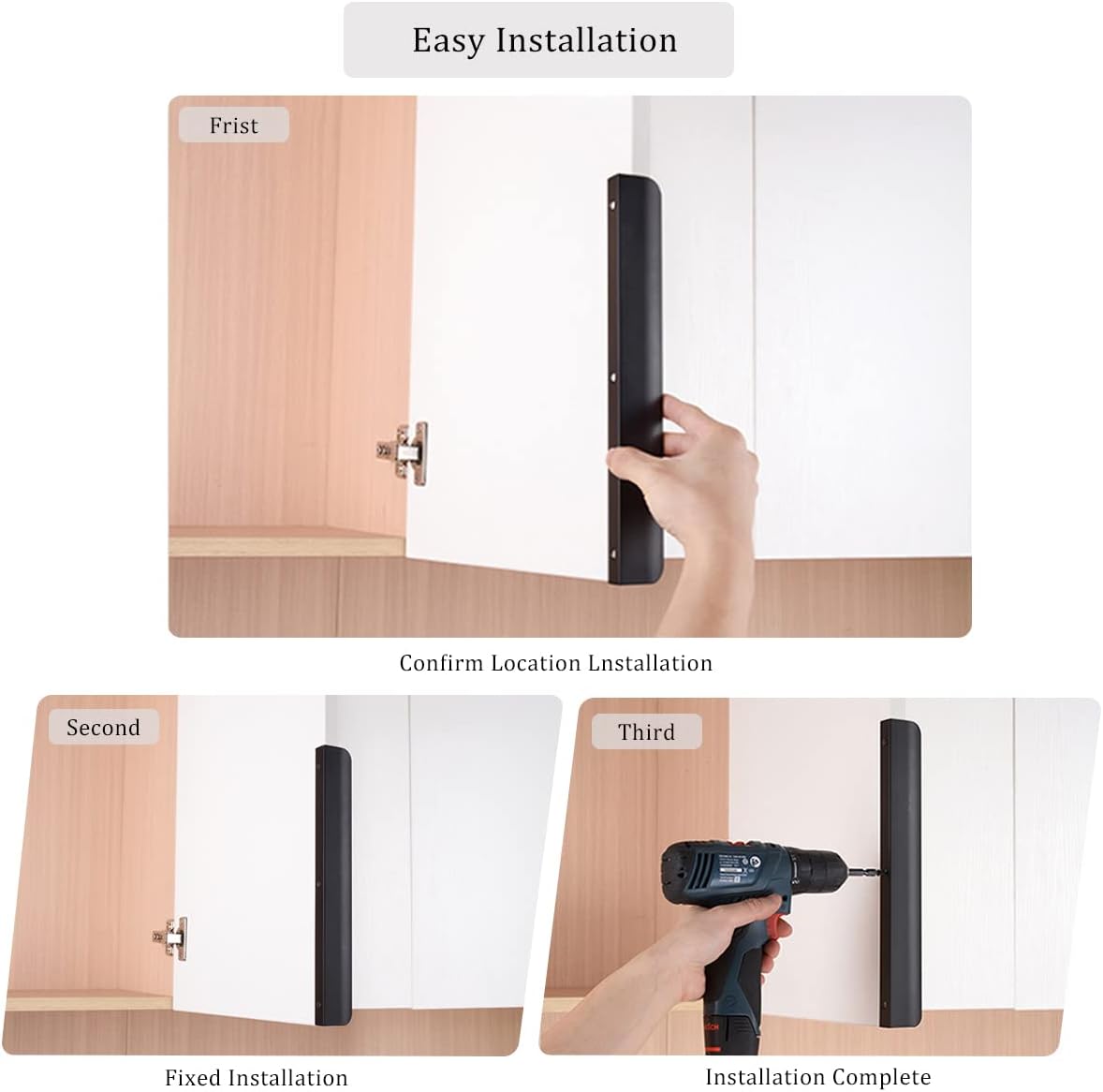 Satanga Edge Black Finger Pull for cabinets Kitchen Concealed Drawer pulls Aluminum Flat Hidden Back Mount Door Handle for Home 10 Pack Modern 3.15" Overall Length Easy Installation