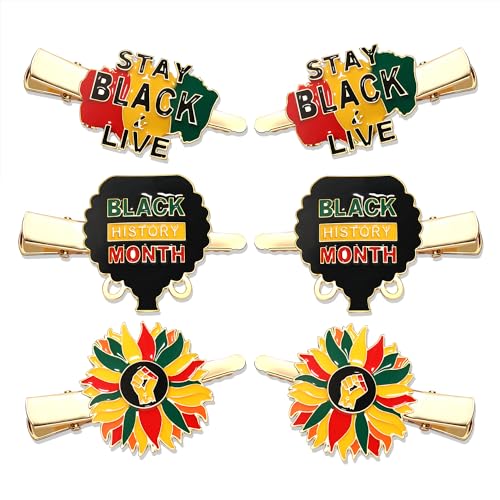 Pinzas para el pelo africanas (3 pares) con diseño esmaltado negro y mapa de África