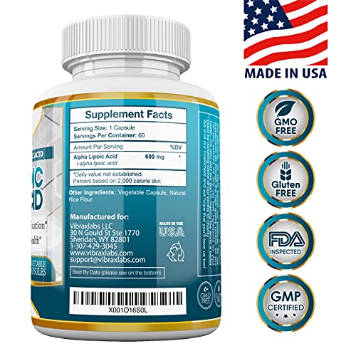 Alpha Lipoic Acid 600Mg Capsules - Extra Strength Ala Supplement - Best Pure Vegetarian Capsules For Nerve Pain, Skin, Face, Eye And Brain Boost – Helps Sustain Natural Detoxification, Non-Gmo #TOP1