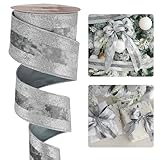 Colors: Silver velvet ribbon in the center and silver glitter border stripe on both sides, the combination of velvet and glitter creates a dynamic and eye-catching look, making it suitable for Christmas decorations Size and Package: Christmas ribbon ...