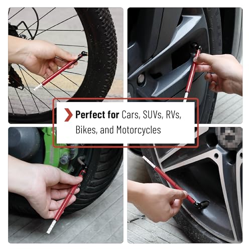 Image of UNCO- Pencil Tire Pressure Gauge, 2 Pack, 10-75 PSI, Red, Stainless Steel Body, Metal Made Nozzle, Rust and Corrosion Resistant, Pencil Air Pressure Gauge for Tires, 3 Measurements for Cars, Bikes