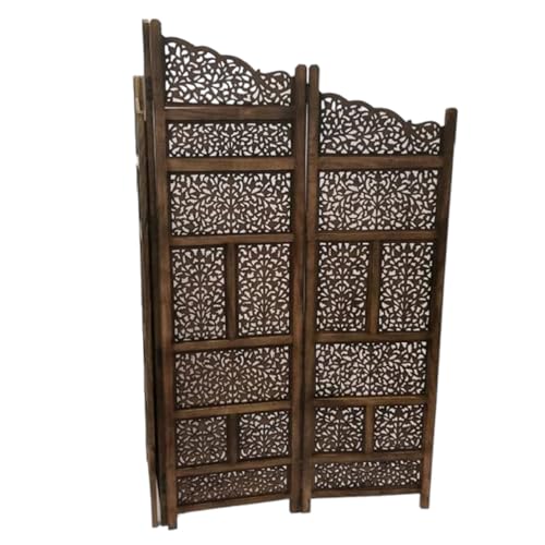 Image of Wooden Room Partition /Screen /Room Divider /Room Separator Traditional Handicrafts 6Ft (Dark Brown) (Taj 4 Panel)