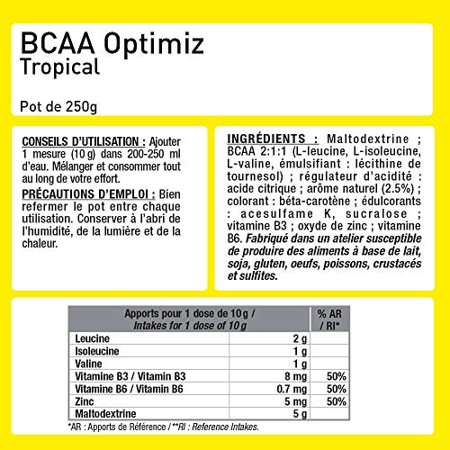 BCAA OPTIMIZ - Acides Aminés BCAA 2.1.1 enrichis en Vitamine B + Zinc, Aide à Réduire la Fatigue - 250g - Saveur Délice Tropical - Eric Favre – Image 8