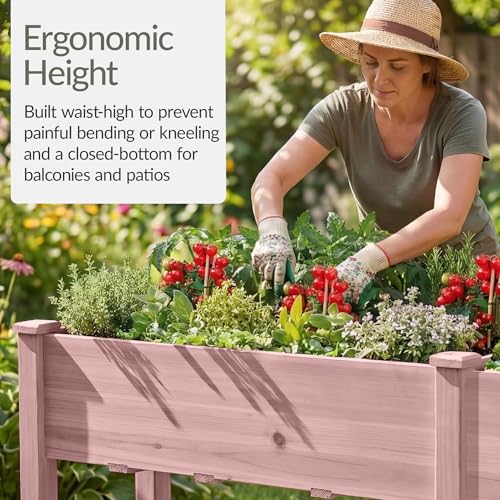 Image of Best Choice Products 72x24x30in Raised Garden Bed, Elevated Wood Planter Box Stand for Backyard, Patio, Balcony w /Divider Panel, 6 Legs, 300lb Capacity - Pink