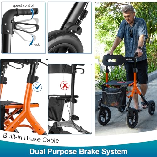 Image of MAXWALK Rollator Walker with Seat, Tall Walkers for Seniors, Foldable