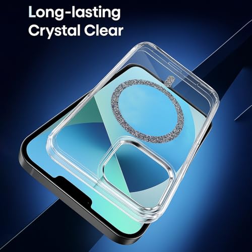 Image of AIBEX Back Cover Case Compatible with iPhone 13 | Glitter Ring Cute Shiny Colorful Bling Case (Compatible with Magsafe) | Transparent PC+TPU Glossy Shiny Cover for Girls & Women - Black