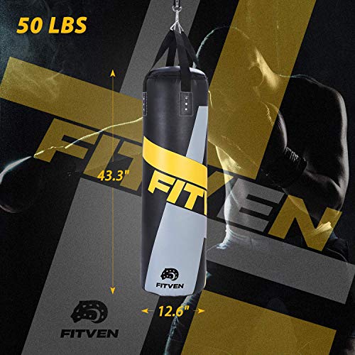 FITVEN Punching Bag for Man Women Kids, Indoor/Garden Boxing Bag, Pre-Filled Heavy Bag for MMA, Kickboxing, and Muay Thai - 50LB