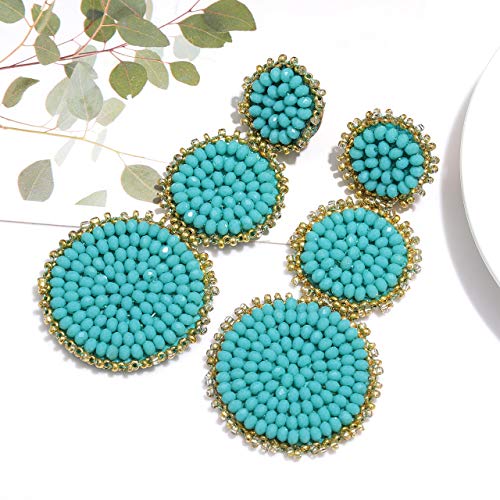 Beaded Drop Earrings Statement Seed Bead Earring for Women Handmade Triple Circle Dangle Earrings for Wedding Party Prom3