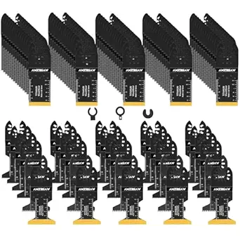 110PCS Oscillating Saw Blades Set, Professional Blades for Soft Metal Wood Plastics, Quick Release Multi Tool Blades Kits for Oscillating Tool Accessories