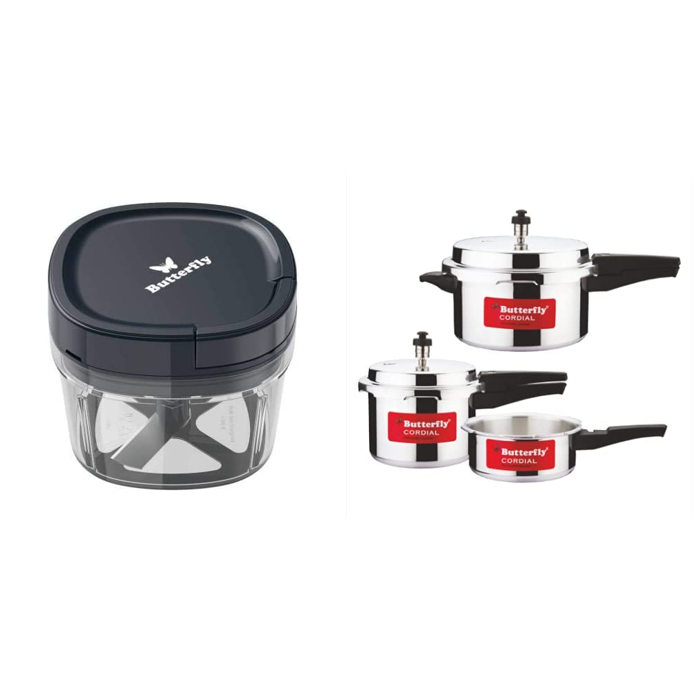 Butterfly Premium Vegetable Chopper 600 ml Blue + Butterfly Cordial 2 L, 3 L & 5 L Induction Bottom Pressure Cooker (Aluminium) (B09HMVGC86) Amazon Price History, Amazon Price Tracker