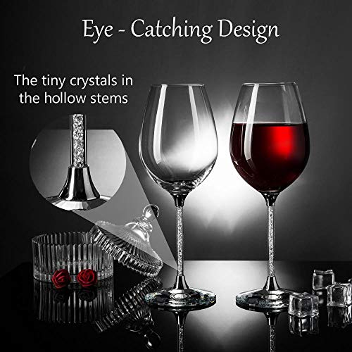 Matashi Crystal Wine Glasses Set Lead-Free Gold Crystal Sparkling Wine Wedding Glasses, Elegant Crystal Filled Glassware - The for Weddings, Parties and Special Celebrations (Clear Crystals)