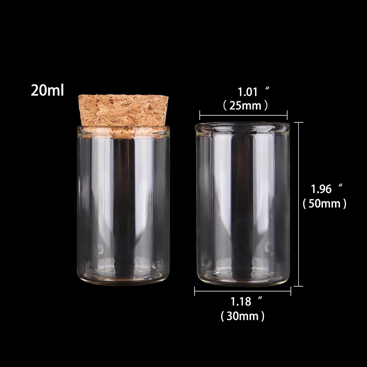 Provette in vetro borosilicato, Confezione da 12 provette in vetro con tappi in sughero 15-60 ml. Artigianato fai-da-te(20ml)