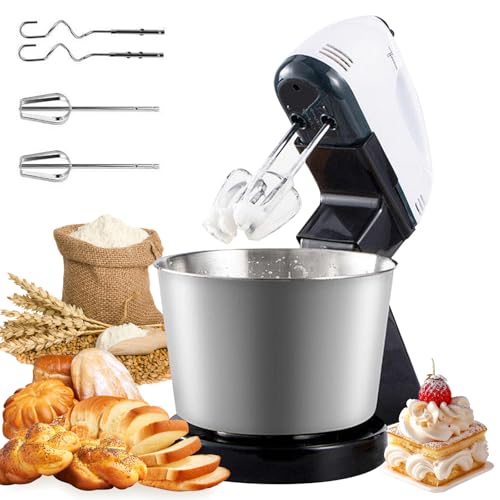 Robot de cocina, amasadora de 2 litros con cuenco de acero inoxidable, 7 velocidades, batidor de crema de huevo mini de 100 W, con gancho para mezclar, gancho para amasar, escoba batidora