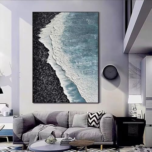 Tableau vague de plage peint à la main 80x110cm déco salon - 4
