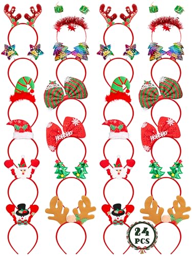 HOVACY 24 Pcs Christmas Headband Christmas Headbands for Women Cute Christmas Party Favors for Xmas Decorations Accessories