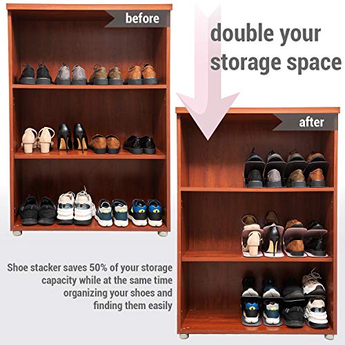 Canopus Shoe Slots Organizer, Adjustable Shoe Stackers, 12-Pack: 6 Gray And 6 Pink, Made In Europe, Adjustable Slots To Double-Up Closet Space, Double Level Shoe Organizer Suitable For Kids Shoes, Sneakers, High Heels And More #TOP5