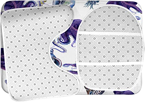 Badezimmerteppich-Set, 3-teilig, Octopus Sea and Ocean Life, Schalentiere, waschbare Badeteppiche, rutschfest, mit Rückenpolster, Konturteppich und Toilettendeckelbezug – Bild 6