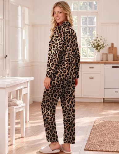 Ekouaer Silk Pajamas for Women Sets Long Sleeve Button Down Pjs Leopard - image 3