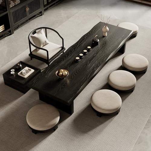 Tavolino da caffè giapponese in legno, tavolo da pavimento Rectangu, altare basso Mtat, tavolino da tè multifunzione per seduti, nero (120 x 60 x 35 cm) - Ideale per l'arredamento della casa
