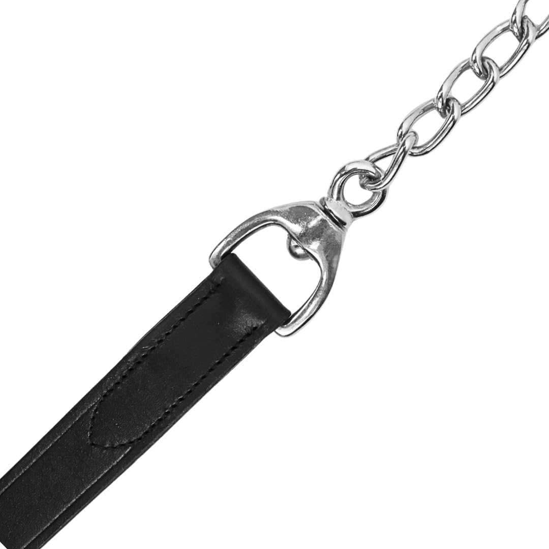 JA3007 Führkette Lederführleine mit Kette – Hochwertige Führkette Vorführleine aus Leder für Pferde, Show & Training (Schwarz)