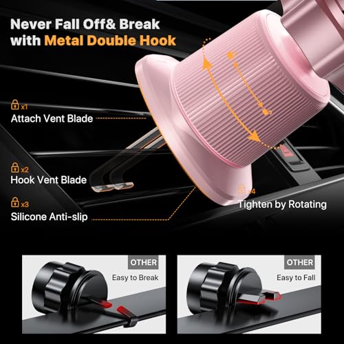 Image of miracase Phone Holders for Your Car with Metal Hook Clip, Cell Phone Mounts Air Vent Cell Phone Stand Car Mount, Universal Automobile Cradle Fit for iPhone Android and All Smartphones (Pink)
