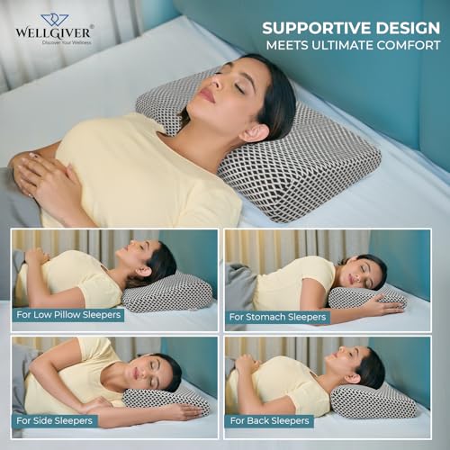 Image of Wellgiver Cervical Memory Foam Pillow for Neck Pain | 2 Year Warranty | 23 x 14.5 x 4.5 Inch King | Orthopedic Pillow Spondylitis Neck Shoulder Pain | Washable Jacquard Midnight Blue Cover | Pack of 1