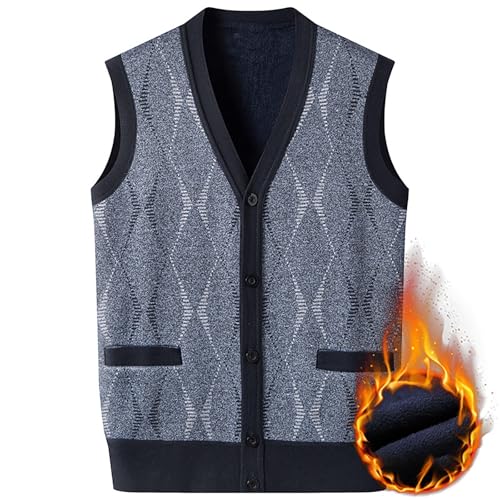 ZYXTIM Mens Sleeveless Sweater Knitted Argyle Vest Vest V-Neck Button Down Lightweight Warm Cozy Cardigan Vest with Pocket2