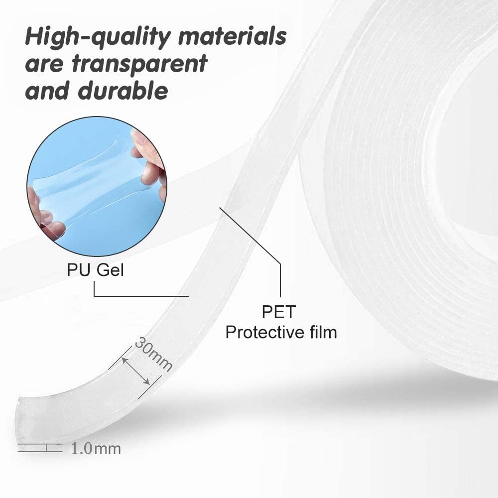 JSITON Nano Grip Tape 16.5 FT x 1.2 Inch Reusable Removable Washable Double Sided Sticky Strips Seamless Traceless Tape Adhesive Kitchen Holder