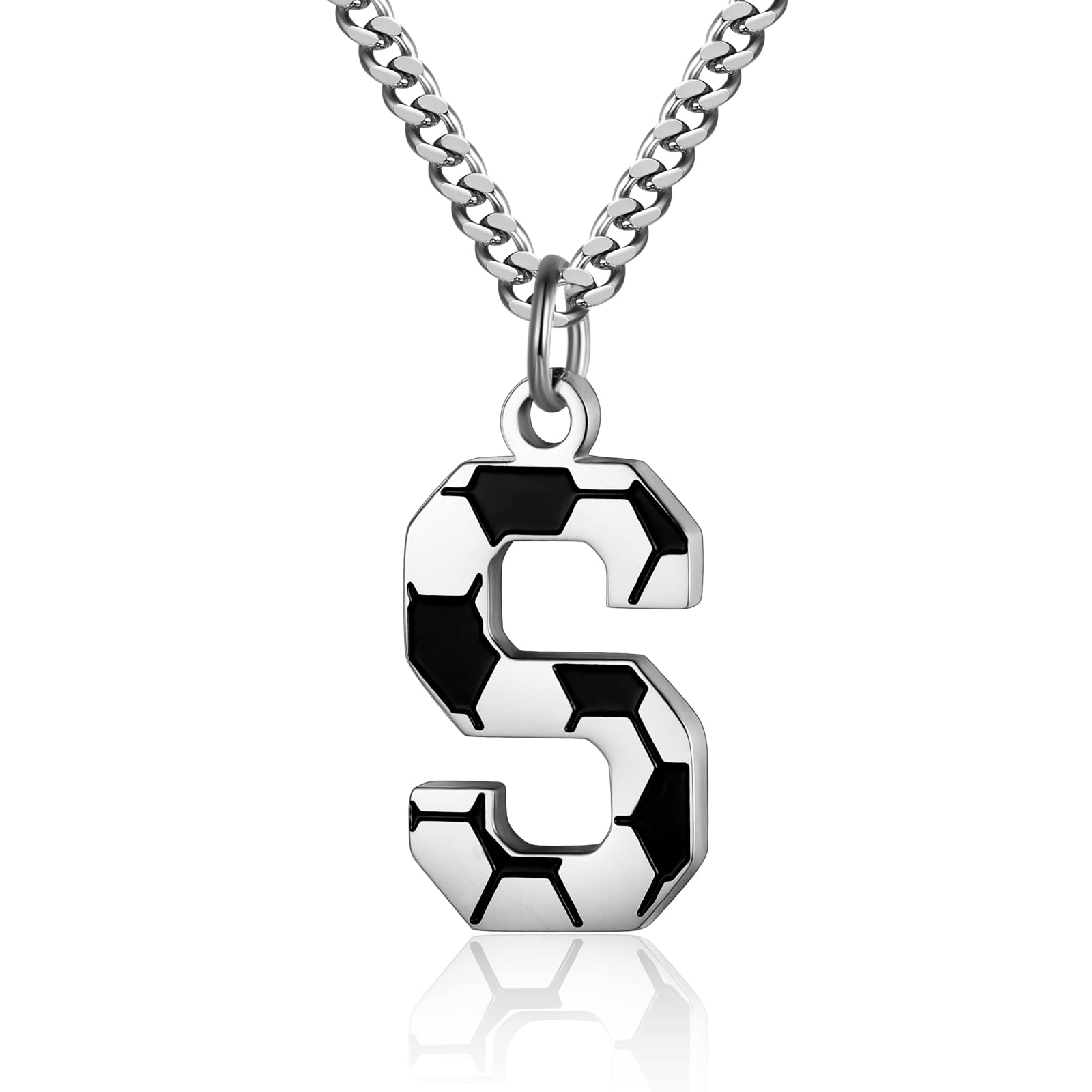 AIAINAGI Initial A-Z Letter Soccer Necklace for Men - Charm Pendant With Stainless Steel Silver Chain 22inch - Personalized Gift