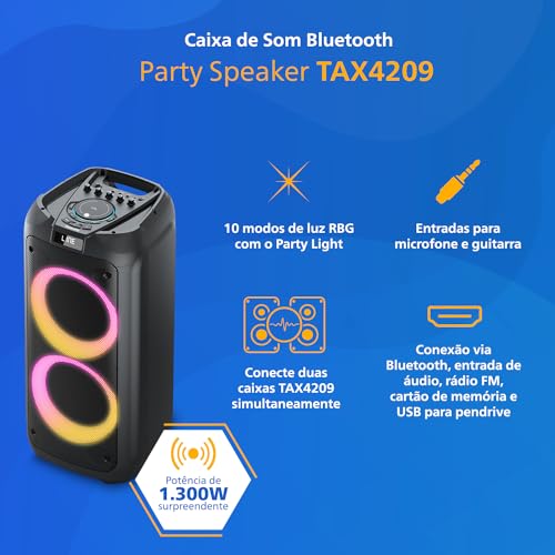 Image of Philips Bluetooth Party Speaker, 120W Powerful Sound with Dynamic Bass Boost, 10 RGB Light Modes, Karaoke Mic & Guitar Inputs, FM Radio, USB /TF /AUX Playback, Portable Handle, Remote Control (Corded)