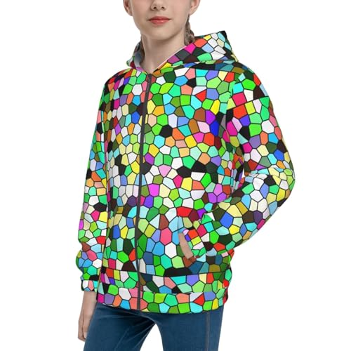 Colorful Tie Dye Stained Glass Kids Pullover Hoodies Boys Zip Up Sweatshirts Girls Athletic Clothes with Pocket