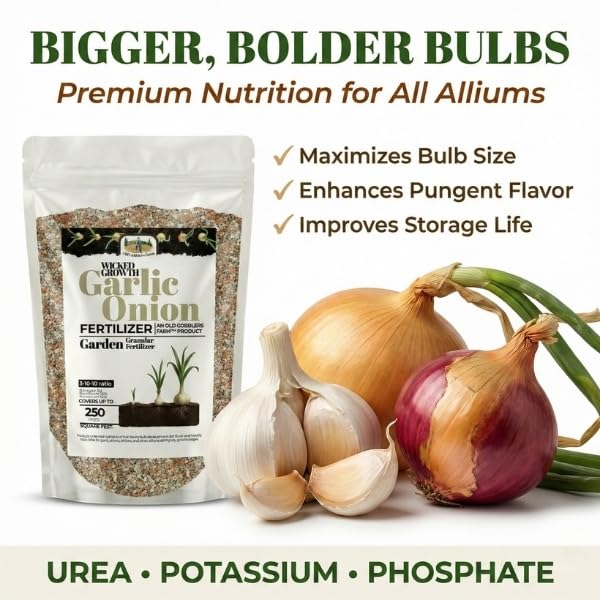 Amazon.com : Old Cobblers Farm Wicked Growth Garlic + Onion FertilizerNourishes  Roots,Enhances Flavor, and Boosts Plant Health with Eco-Friendly  Slow-Release Nutrients for Robust Growth (5/110/15/20 lbs) (5lb) : Patio,  Lawn & Garden