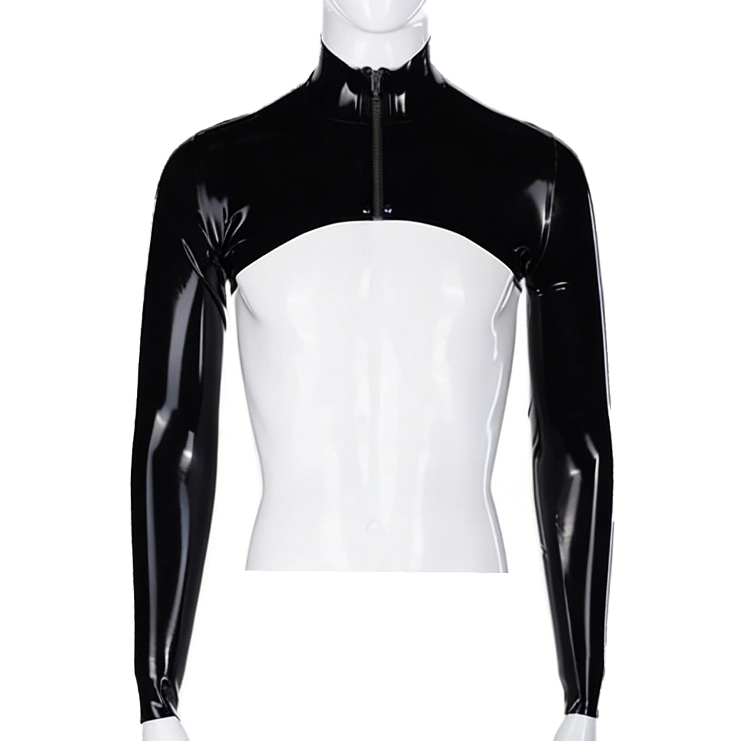 Haut Shrug en Latex à Manches Longues pour Homme,Shrug en Caoutchouc Couvre Bras Court avec Fermeture éclair Frontale