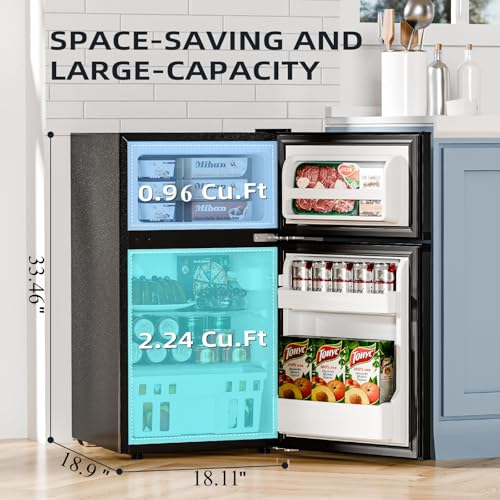Antarctic Star 3.2 Cu.Ft,Mini Refrigerator with Freezer,Double Door Mini Fridge,Compact Refrigerator,Adjustable Thermostat,Mini Refrigerator for Bedroom/Office/Dorm/Kitchen(BLACK) on Fridge.com