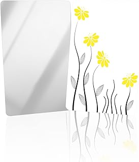 OComster Yellow Flower Line Art Print Compact Mirror Bulk Mini Card Mirror, Simple Drawn Spring Floral Small Compact Mirror for Purse, Rectangular Handheld Pocket Makeup Mirror
