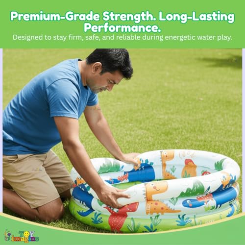 Image of Toy Imagine Swimming Pool for Kids | 3-Ring Baby Bath Tub for Kids 3-6 Years | Portable Inflatable Kiddie Pool Indoor & Outdoor Water Fun | Perfect for Holi & Summer Play Dino Buddies (2 feet)
