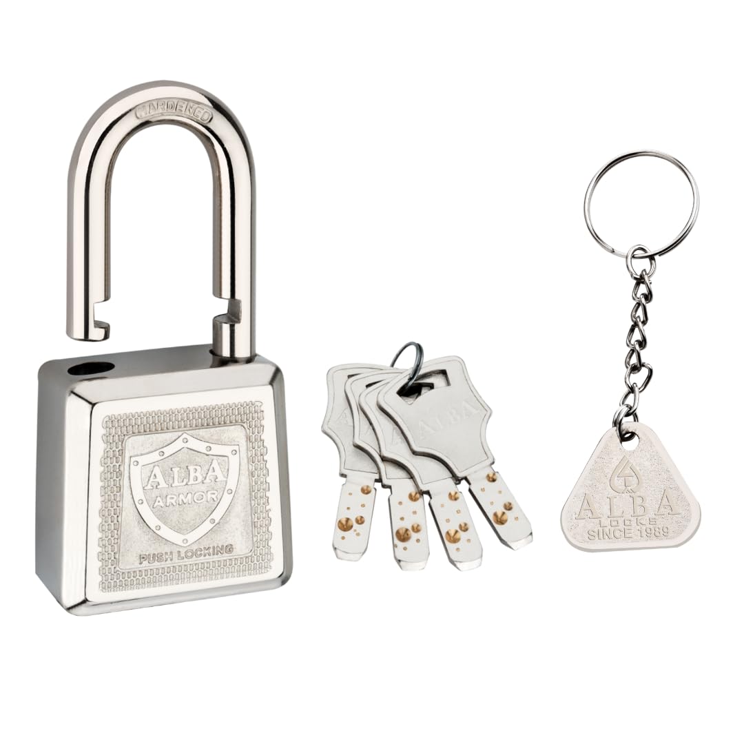 ALBA Armor Hi-Tech Computerised Padlock | 60mm Heavy-Duty Security Lock with 4 Brass Ultra Keys | Push Locking, Rust-Proof Protection