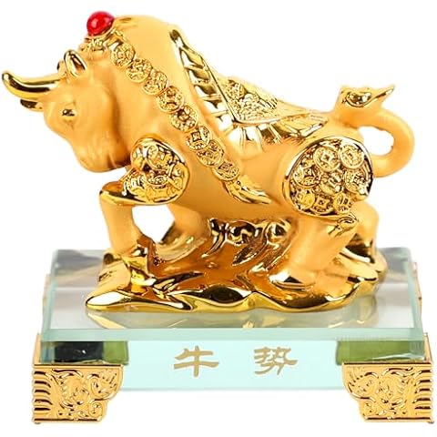 Jidaonop Chinese Zodiac Ox Resin Statues, Resin Collectible Artifacts, Golden Resin Collectible Figurines for Home Office Decoration-Golden Cover