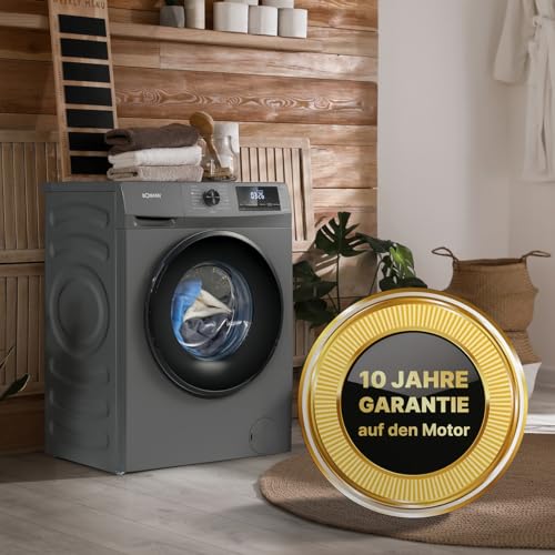 Bomann® Waschmaschine 8kg | max. 1400 U/min | 10 Jahre Motor-Garantie | robuster, leiser & langlebiger Invertermotor | 15 Waschprogramme | LED-Display | mit Dampffunkt. | WA 7185 Titan - Schwarz - 2