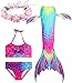 Produktbild PaisDola Mädchen Meerjungfrauenschwanz Badeanzug 4-teilig Bikini Set mit Haarband Blumen (DH02HP,110)
