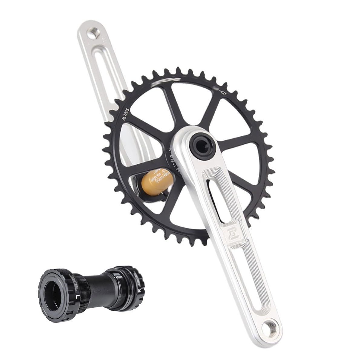 HZXQCVB 40T/42T/44T/46T/48T/50T Single Chainring Hollow Integrated Cranksets 165/170/175mm Bike Crankset With Bottom Bracket For Road Bike For 8-12 Speed(Silver 175mm,50T)